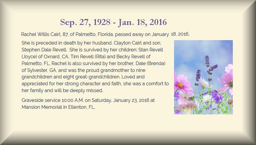 Rachel Cairl Obituary